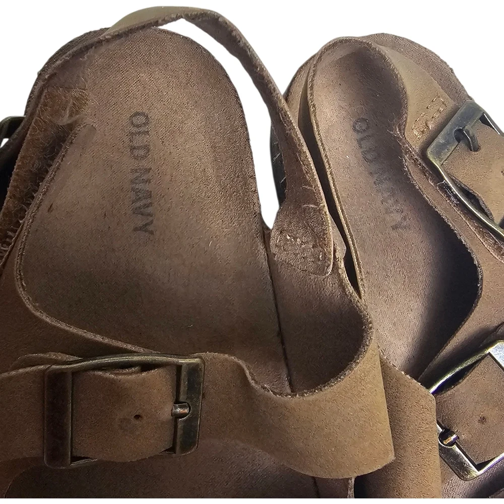 Old Navy Kids' Size 9 Tan Brown Triple Buckle Faux Leather Sandals